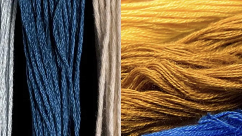 Cotton threads left vs. polyester threads right